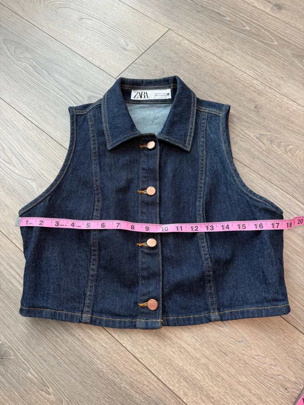 ZARA Cropped Dark Blue Denim Sleeveless Vest Size Medium